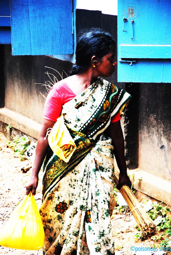 indian woman back from shopping