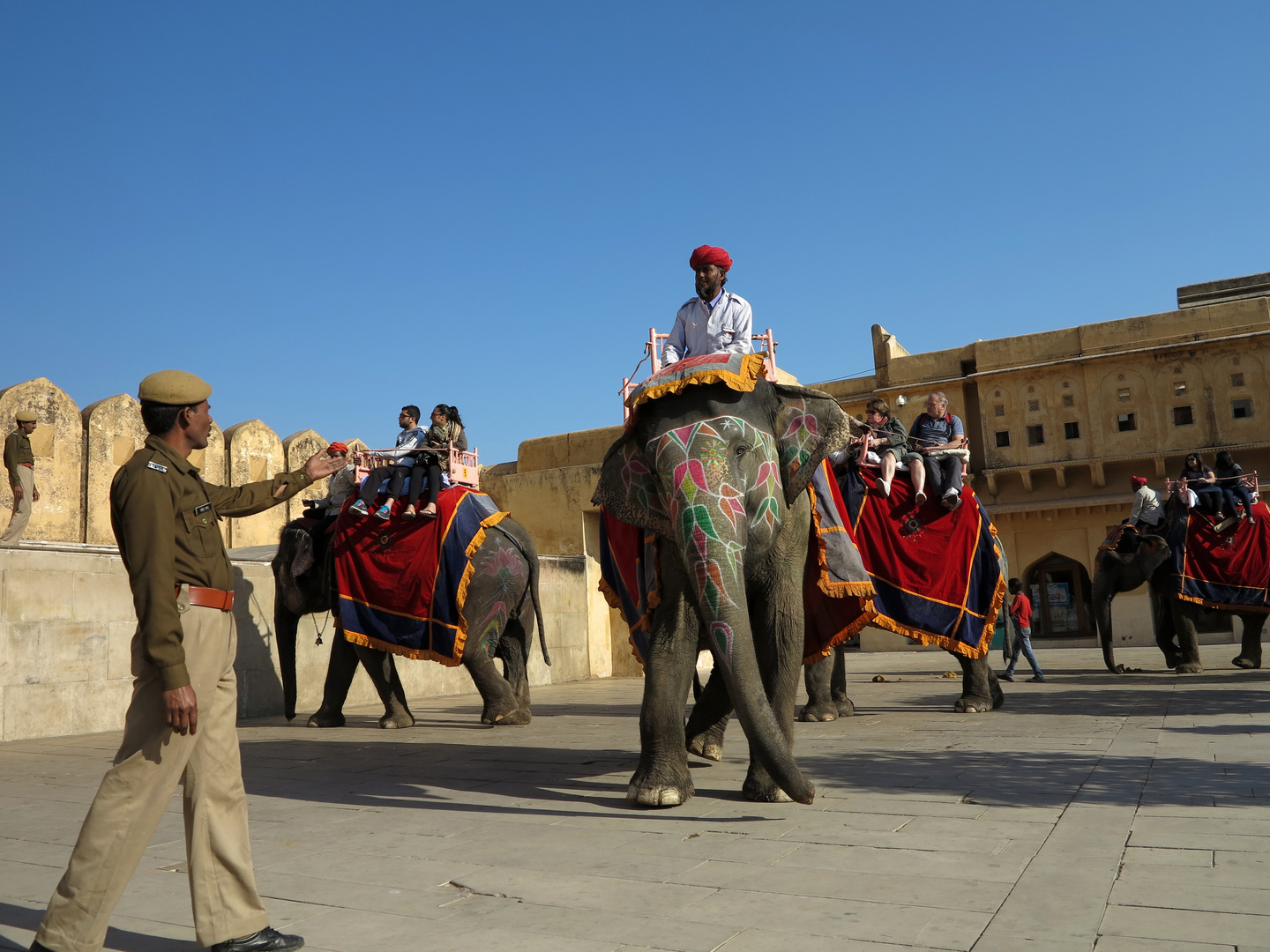 INDIEN - Polizist "spricht" mit dem Elefanten