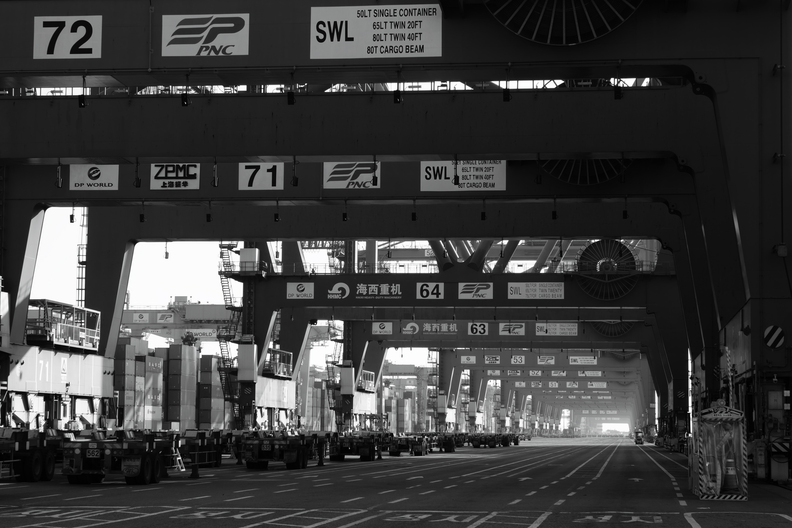 infinity - endless row of container gantry cranes