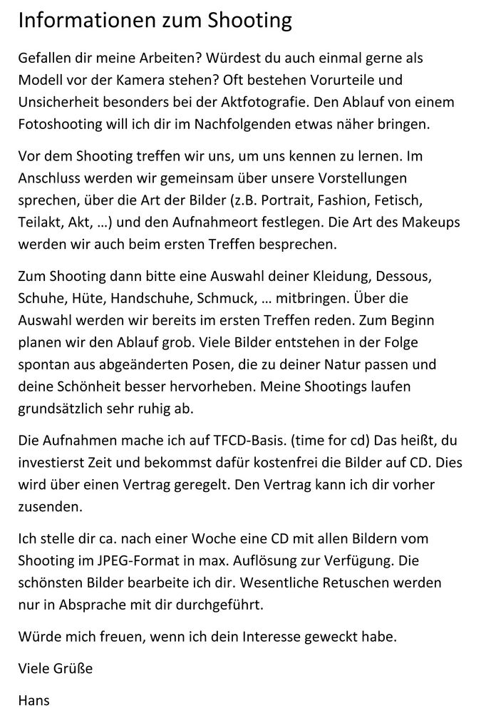 Info zum Shooting