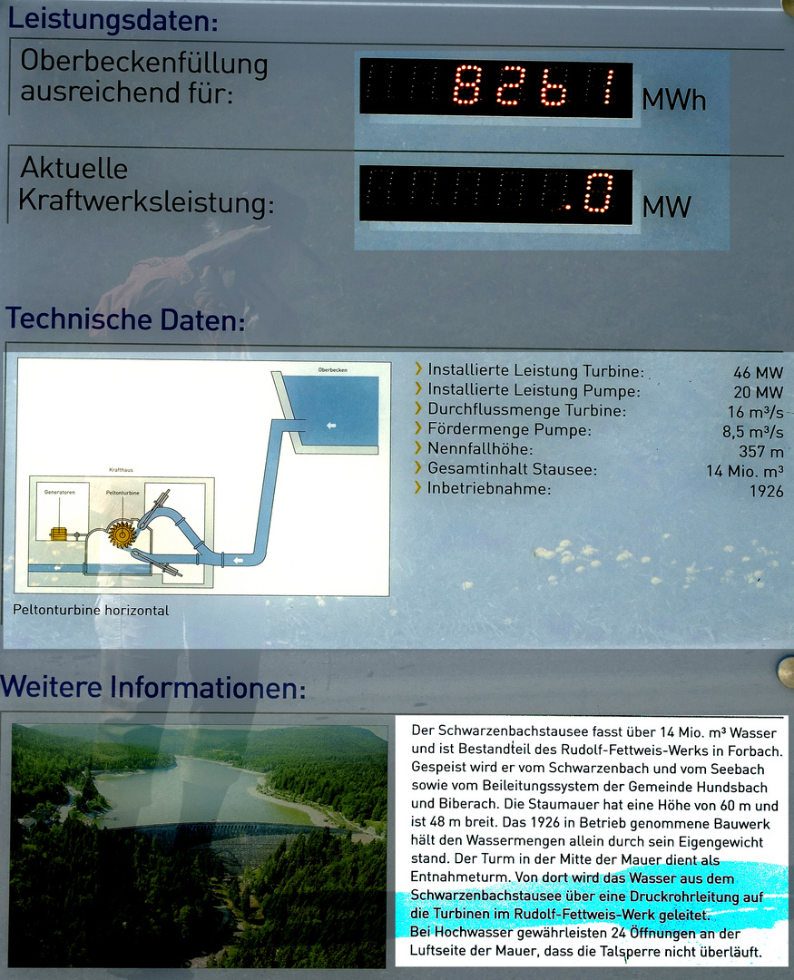 Informationstafel der EnBW an der Schwarzenbachtalsperre