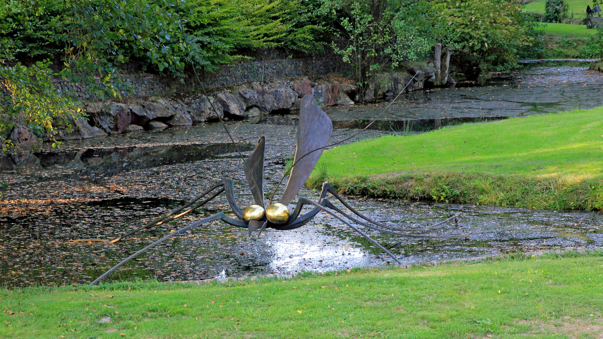 Insekt im Wasser. Skulpturenpark Klute-Waldemai in Schmallenberg-Niedersorpe.
