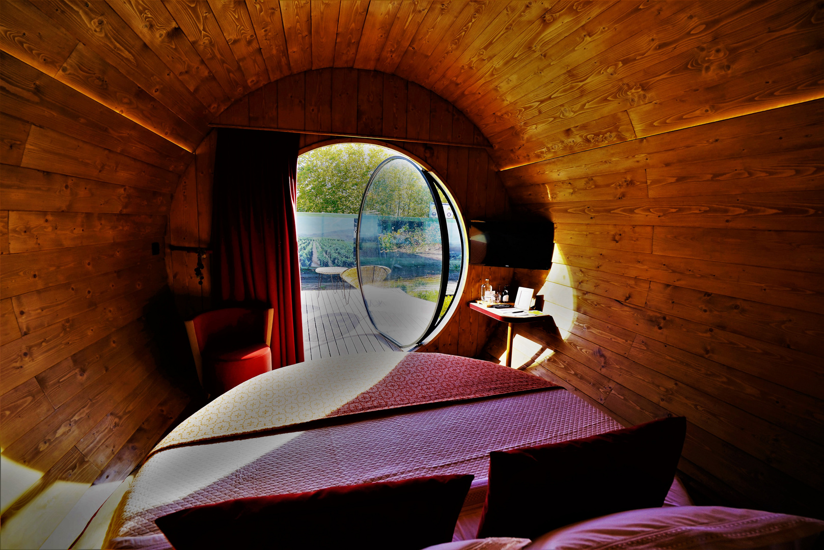 Inside a wine barrel