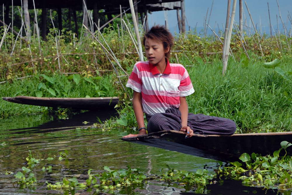 Intha boy in a floating garden