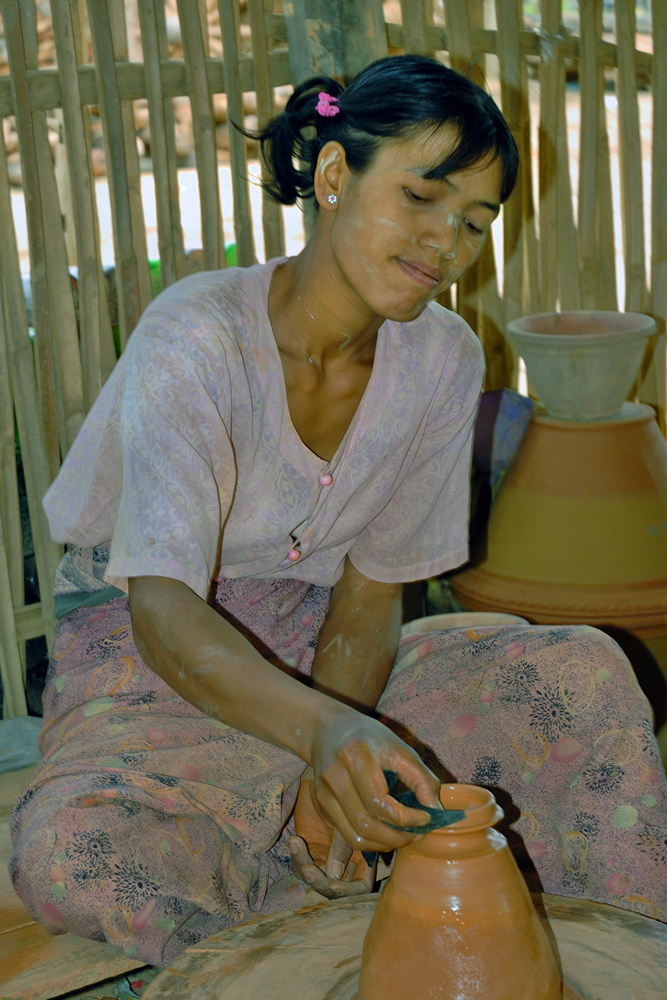 Intha woman doing pottery work