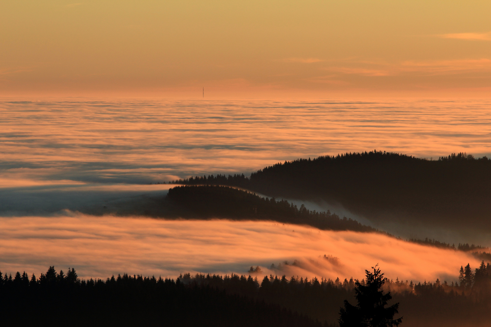 Inversionswetterlage im Sonnenuntergang, Kahler Asten