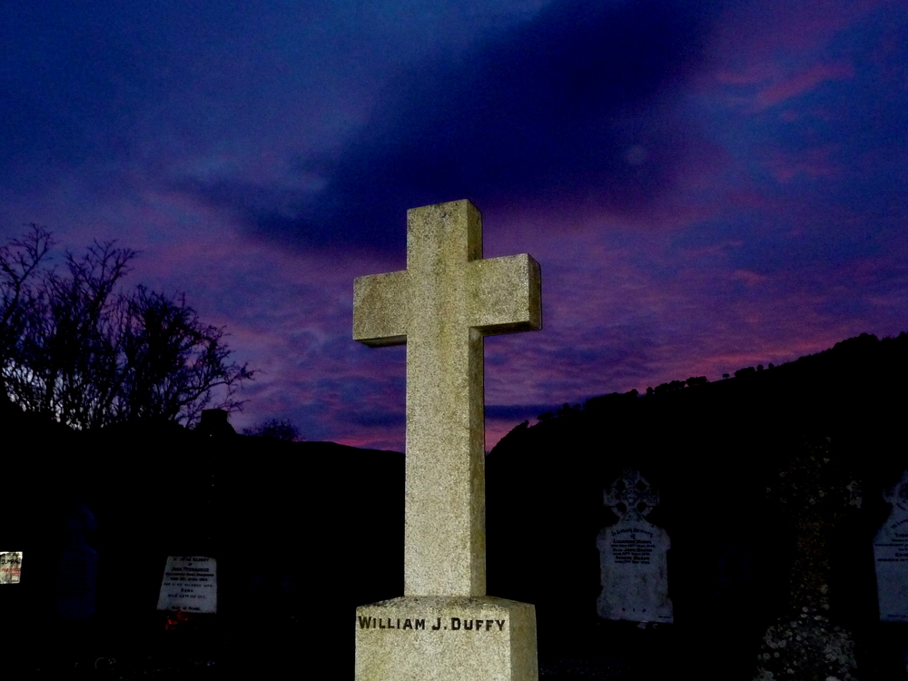 Irish cemetery at dusk