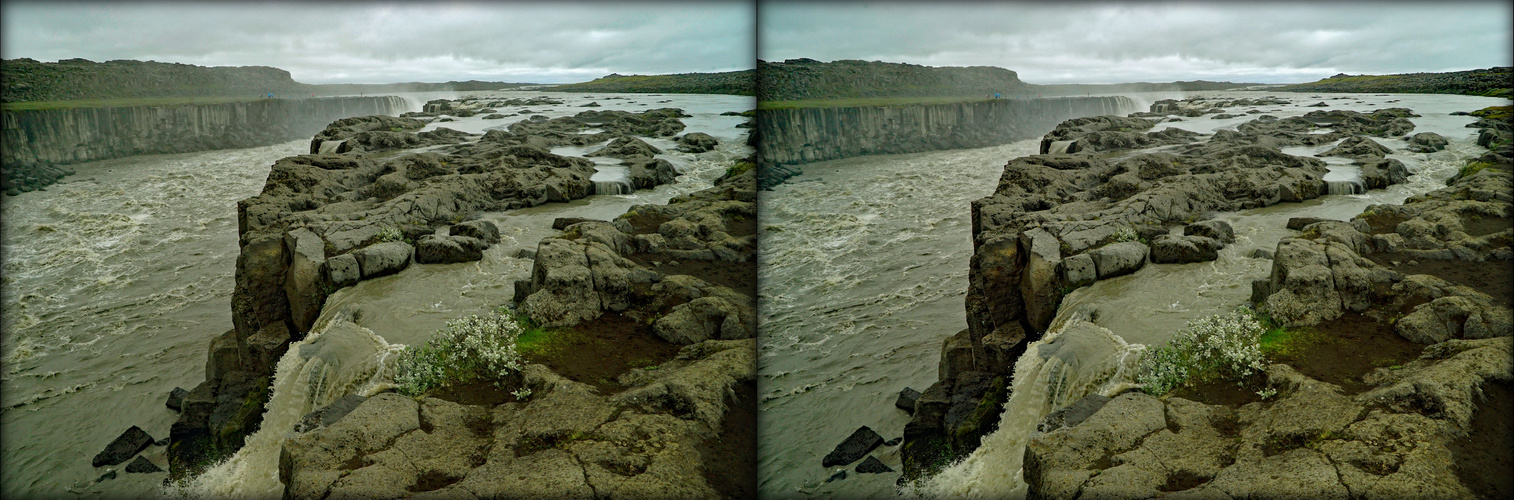 Island am Selfoss mit lauter kleinen Nebenfössen (3D-X-View)