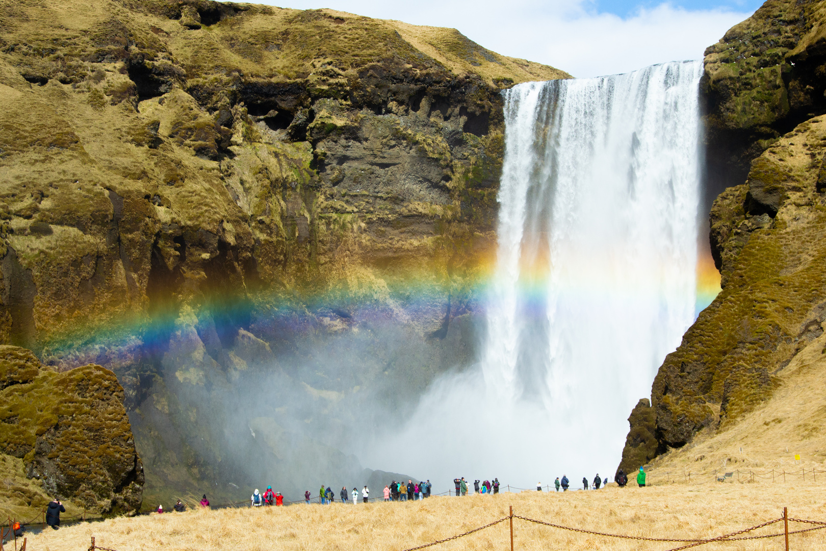 Island Skogafoss Waterfall with Rainbow April 2022