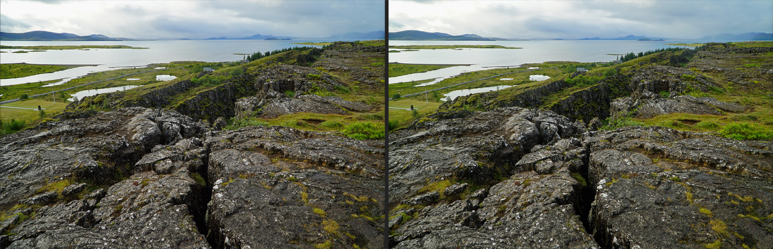 Island tiefer Riß im Gestein - geologische Trennlinie Amerika / Europa (3D-X-View)