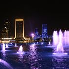 Jacksonville, FL; Friendship Fountain and Main Street Bridge at night.