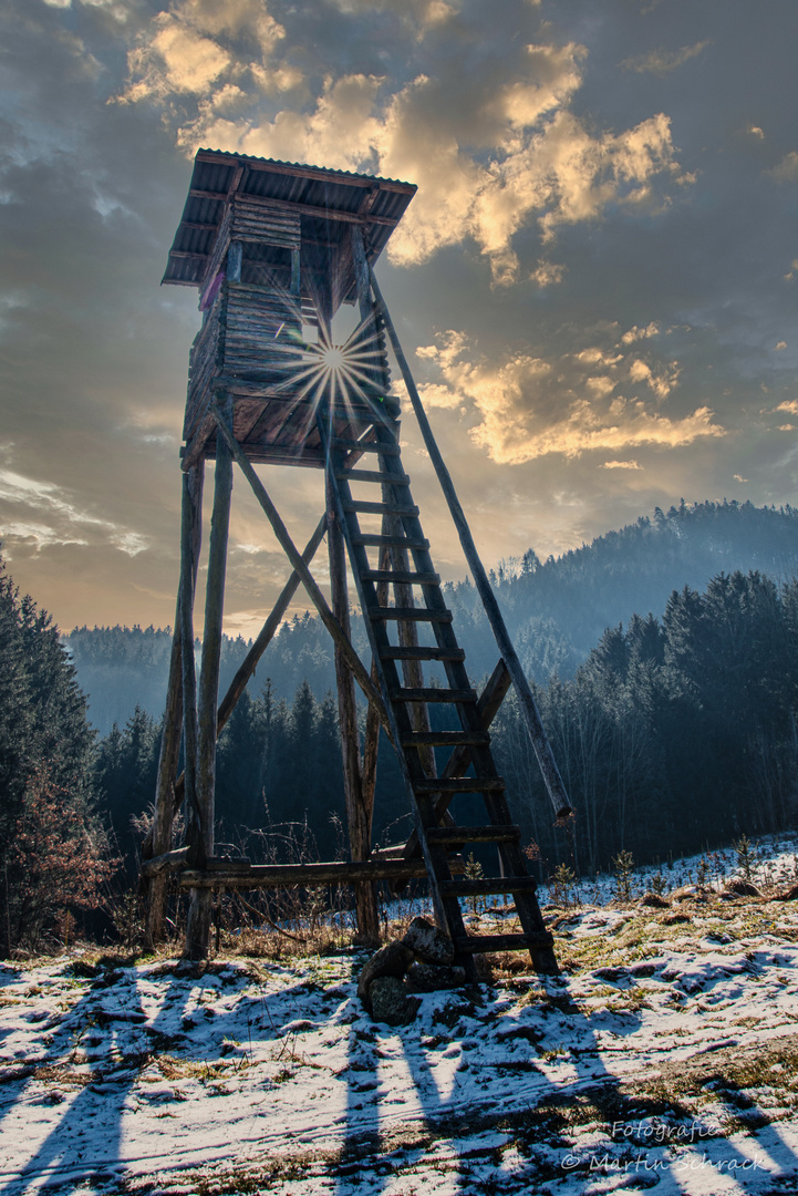 Jäger-Hochstand im Sonnenlicht