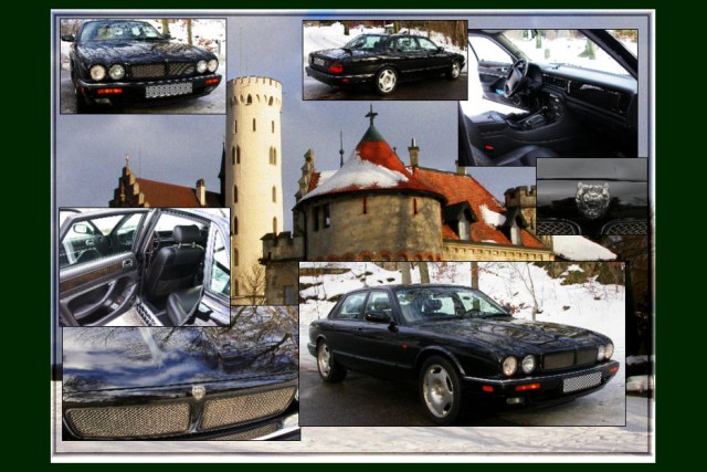 Jaguar Collage vor Schloß Lichtenstein