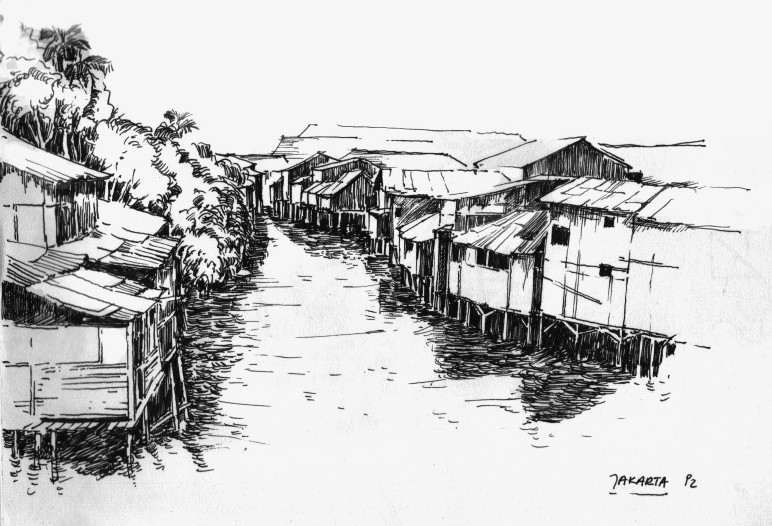 Jakarta (Indonesien) Armensiedlung am Fluss