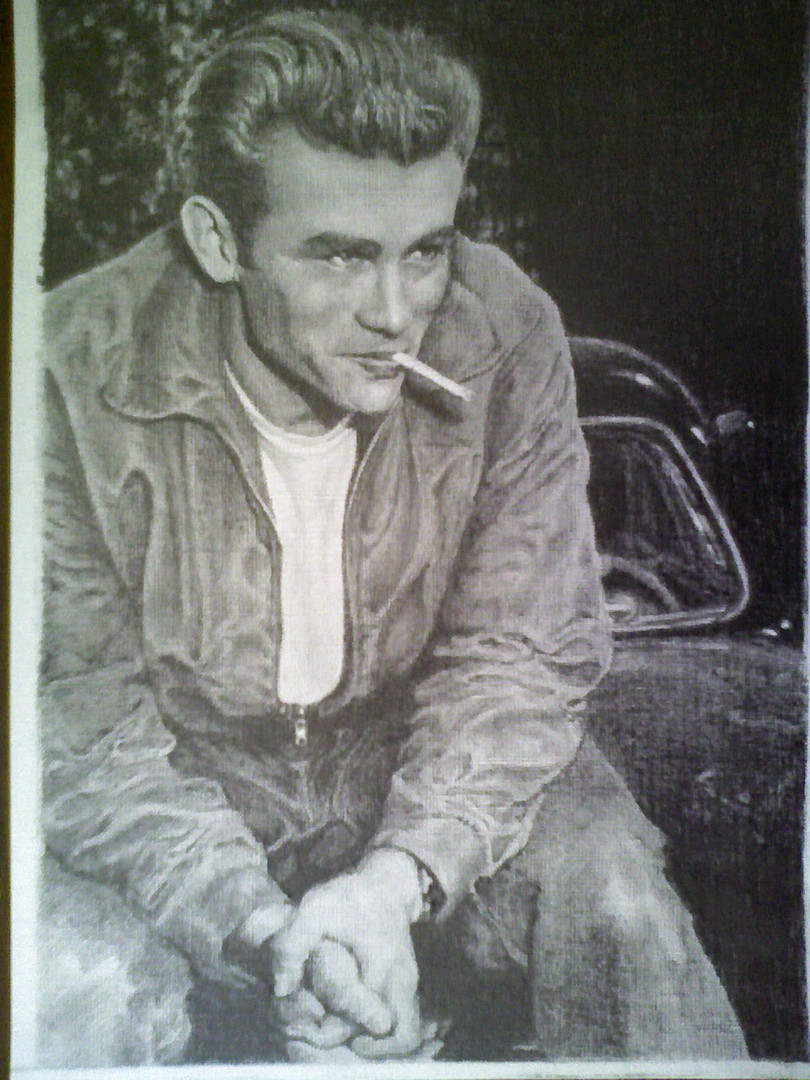 James Dean ritratto in bianco e nero a matita