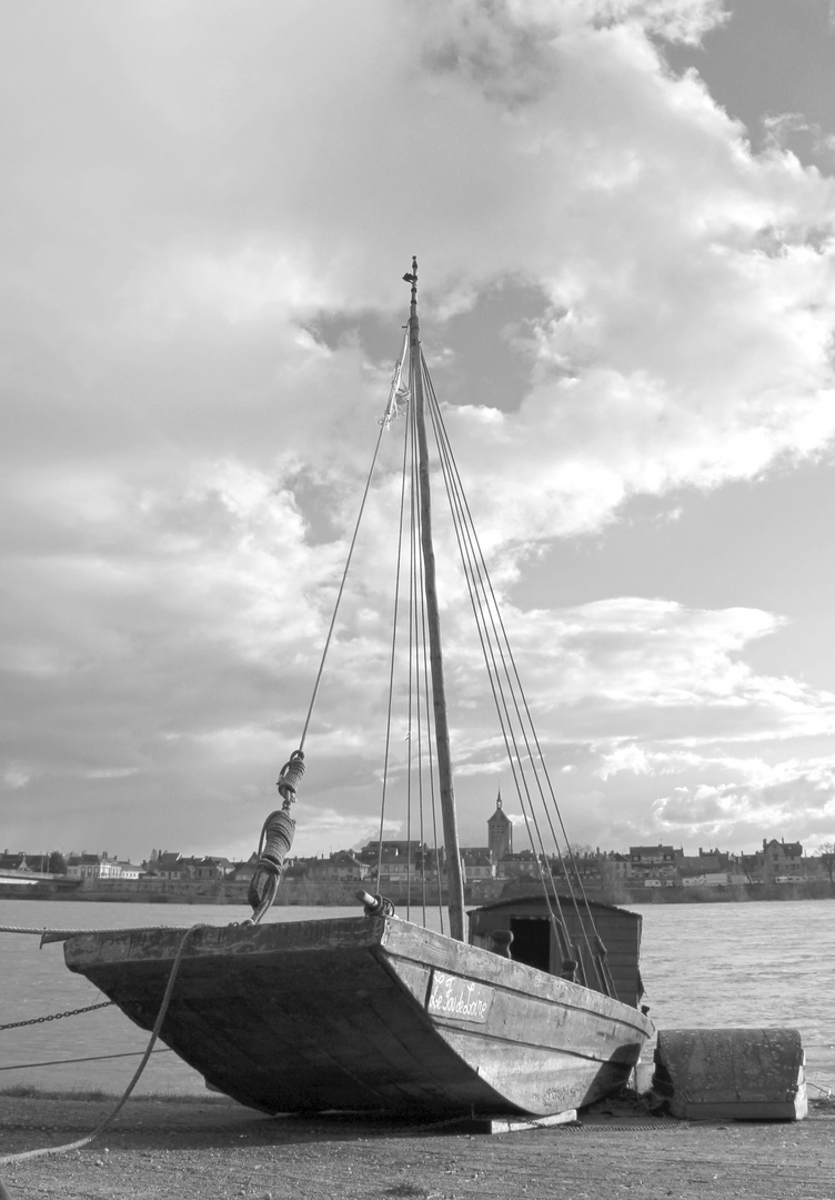 Jargeau à travers un bateau