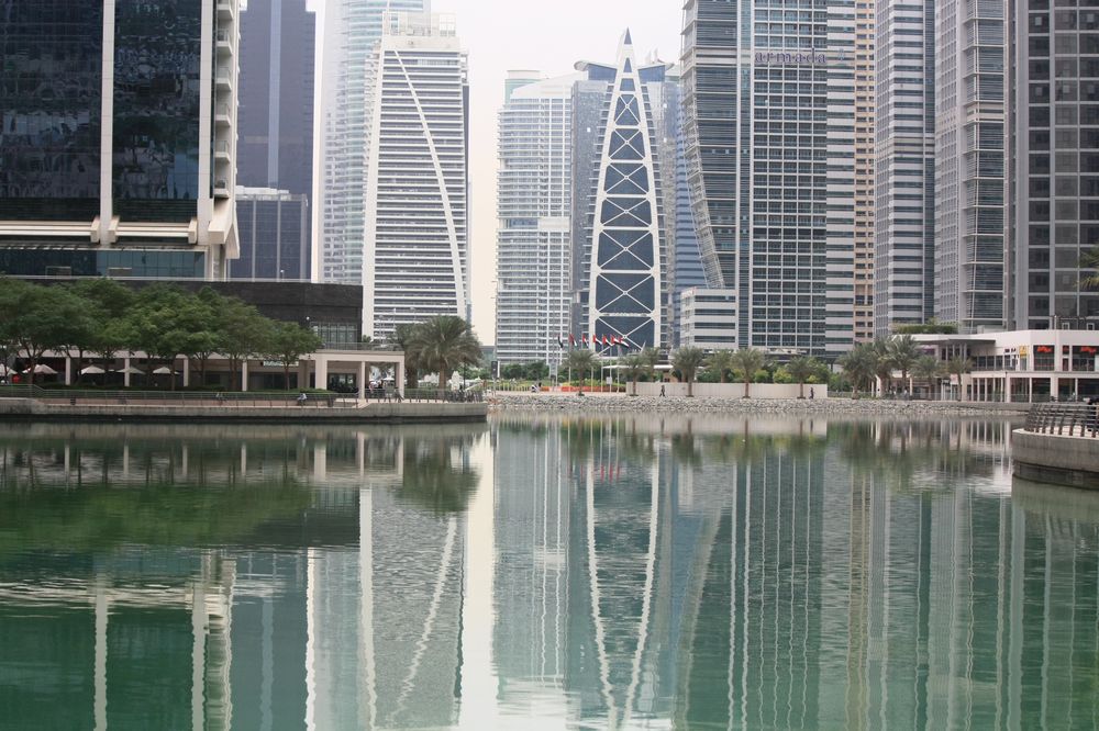 JLT Dubai skyscrapers reflections