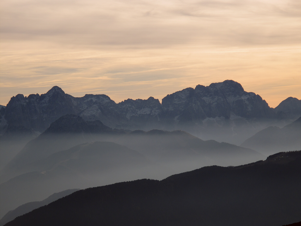 Jof Fuart und Jof di Montasio im Abendlicht