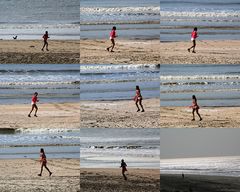 Joggerin am Strand von Noordwijk (Niederlande) (22.03.2012)