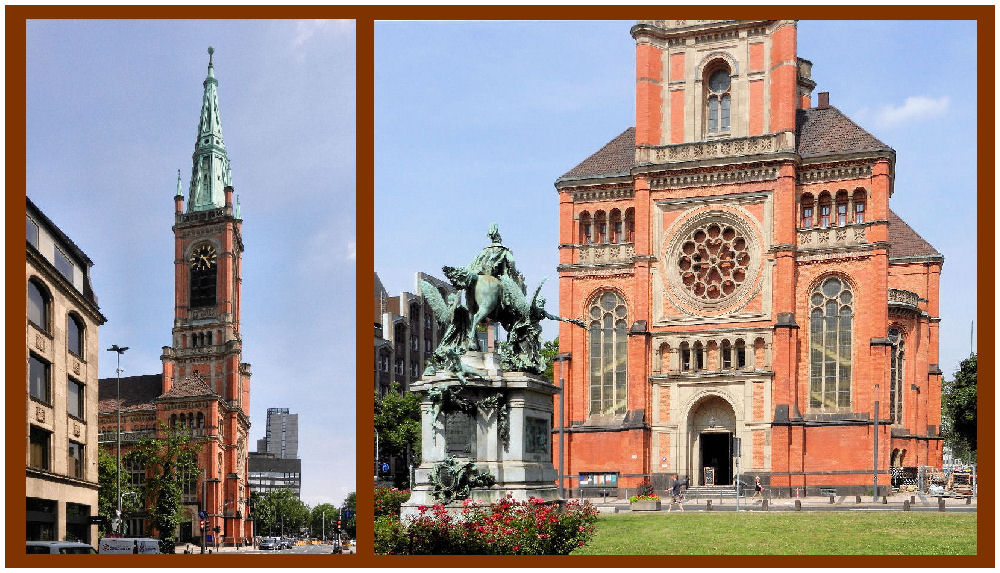 Johanneskirche Düsseldorf mit Kaiser-Wilhelm Denkmal