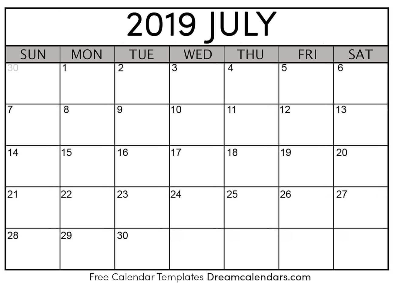 July 2019 Calendar