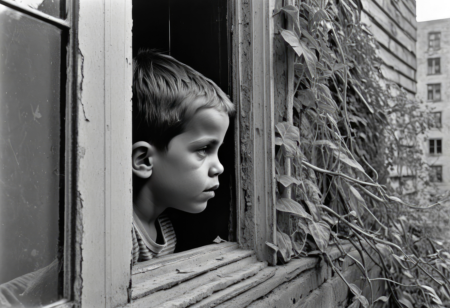 "Junge am Fenster" (KI-Szene)