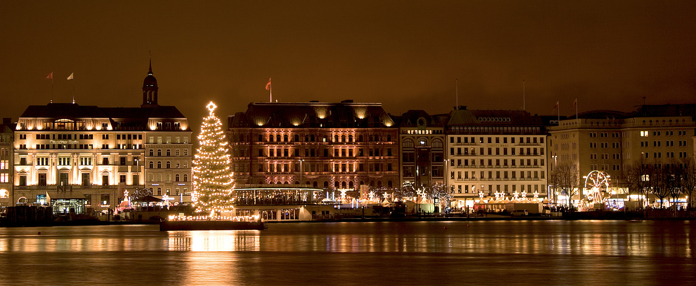 Jungfernstieg mit Weihnachtsmarkt Foto & Bild deutschland, europe