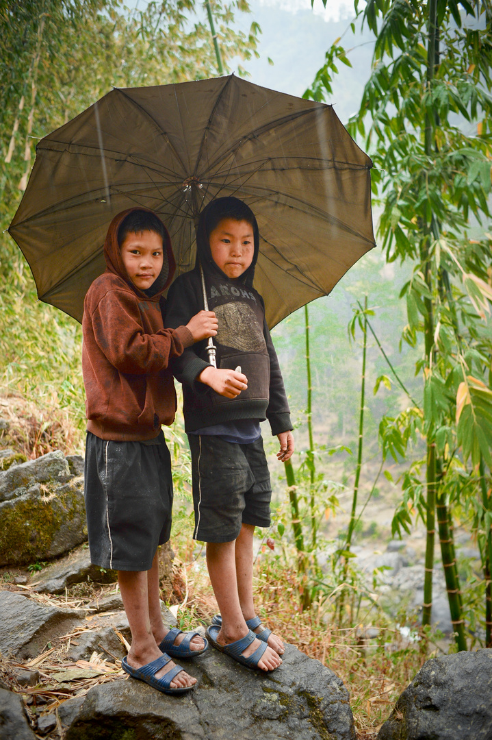 Jungs im Regen