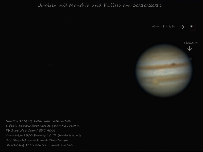 Jupiter mit Mond Io und Kalisto am 30.10.2011