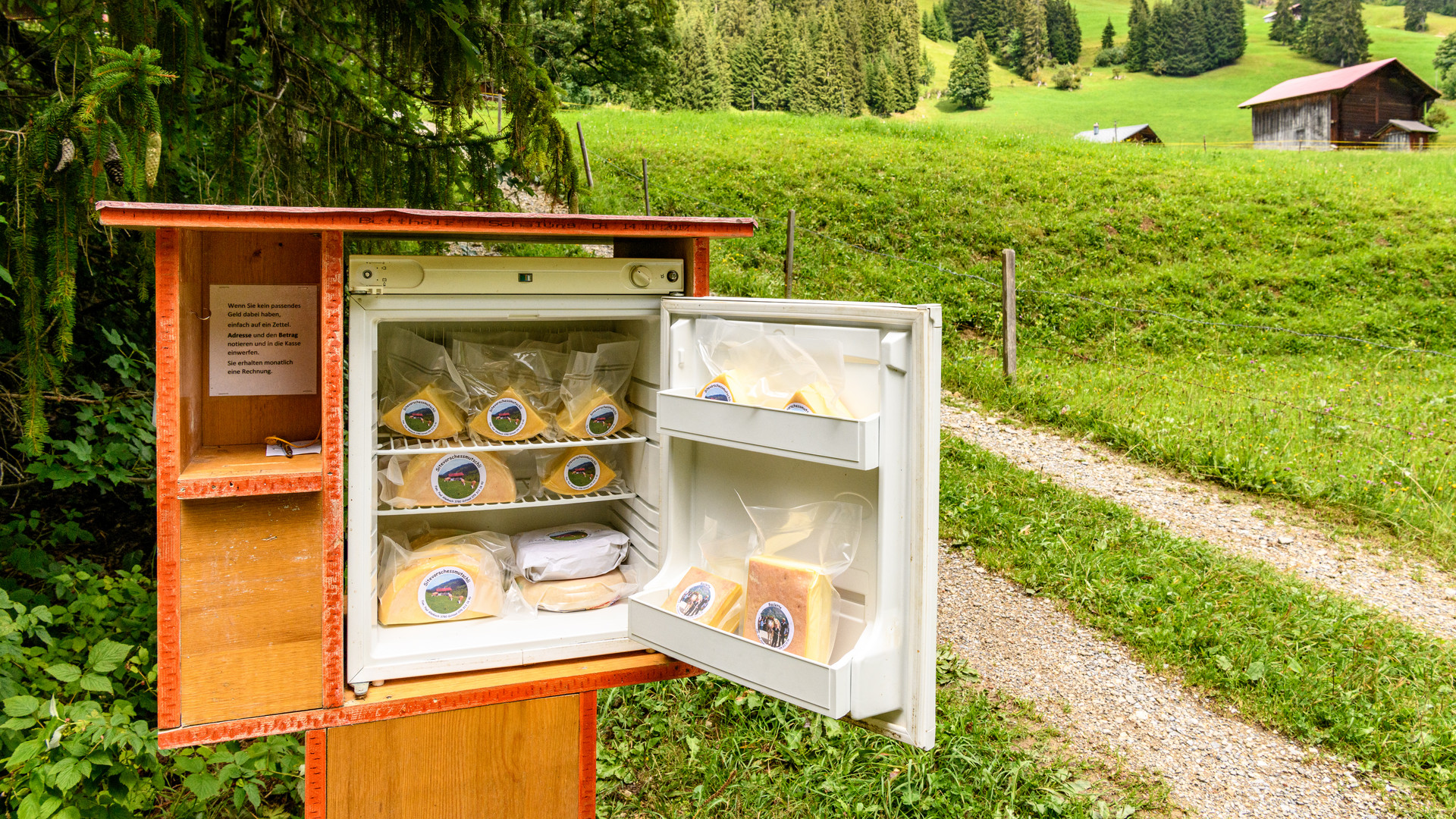 Käserei-Selbstbedienungskühlschrank mit dem Sitevorschessmutschlikäse - Schweiz