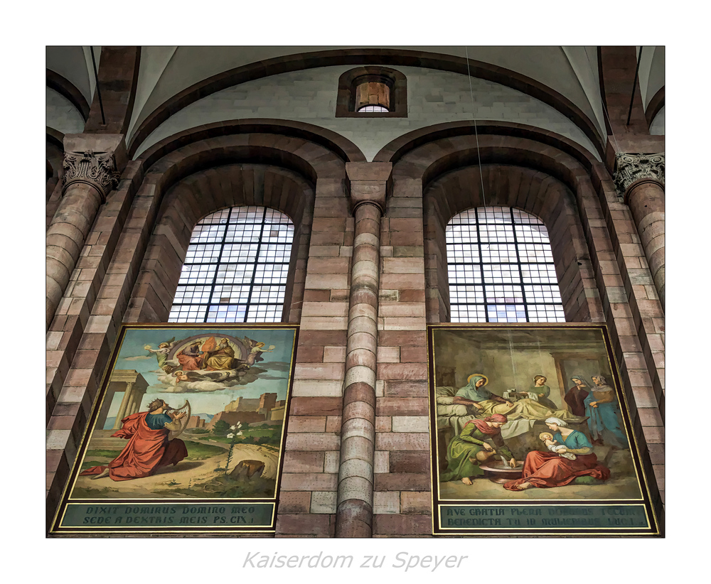 Kaiser- und Mariendom zu Speyer " Blick zu den Fresken im Langhaus..."