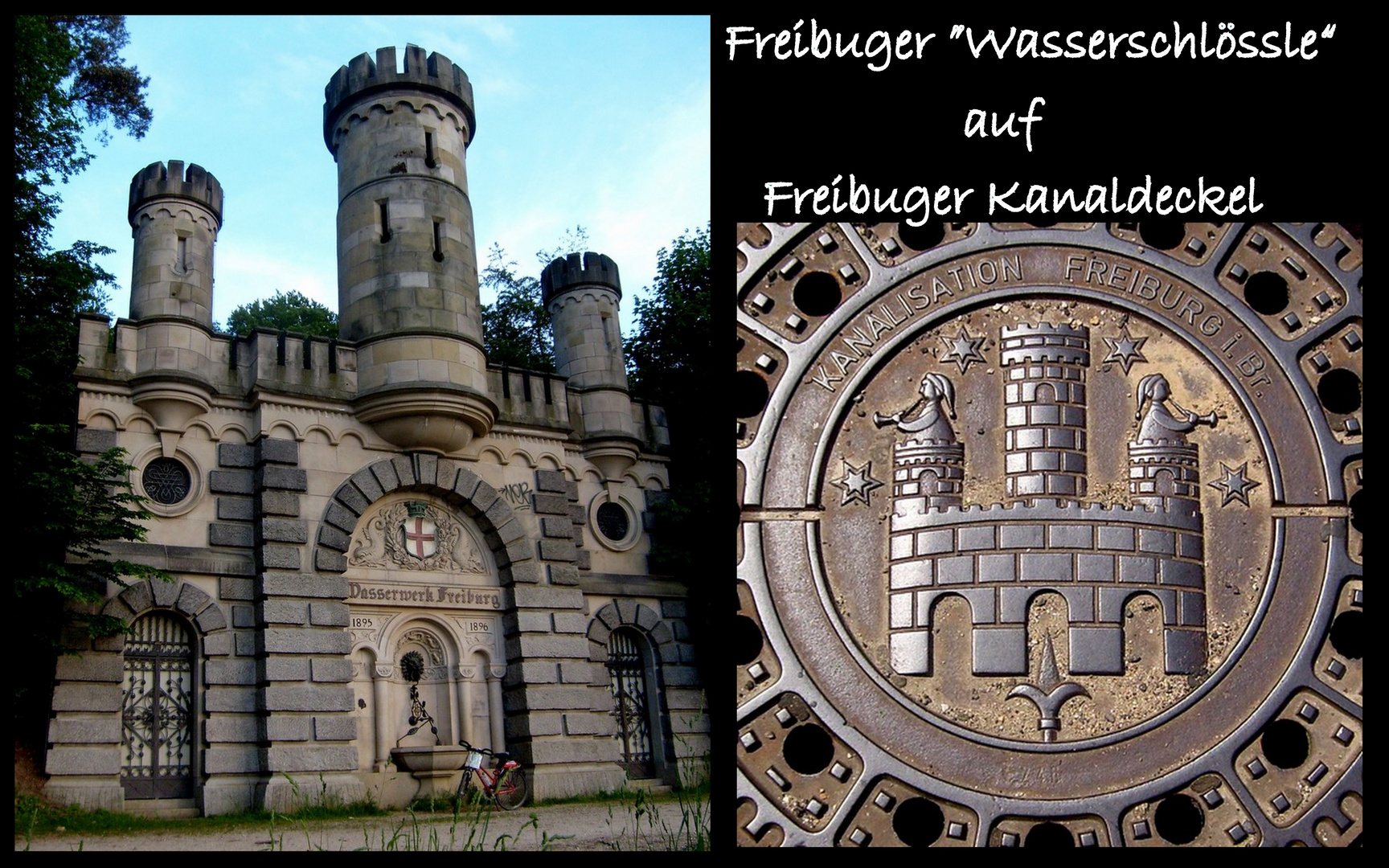 Kanaldeckel in Freiburg / i. Br.__nach mit dem Motiv des "Wasserschlößle"