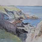Kanalinsel Guernsey, aquarellierte Federzeichnung, 38x25 cm