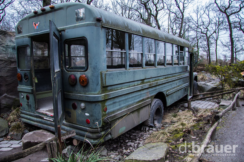 Kaputter Schulbus in der Wildnis