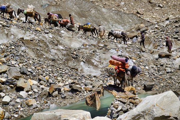 Karawane auf dem Baltoro-Gletscher 