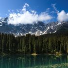 Karer See mit Blick zum Rosngarten in den Dolomiten