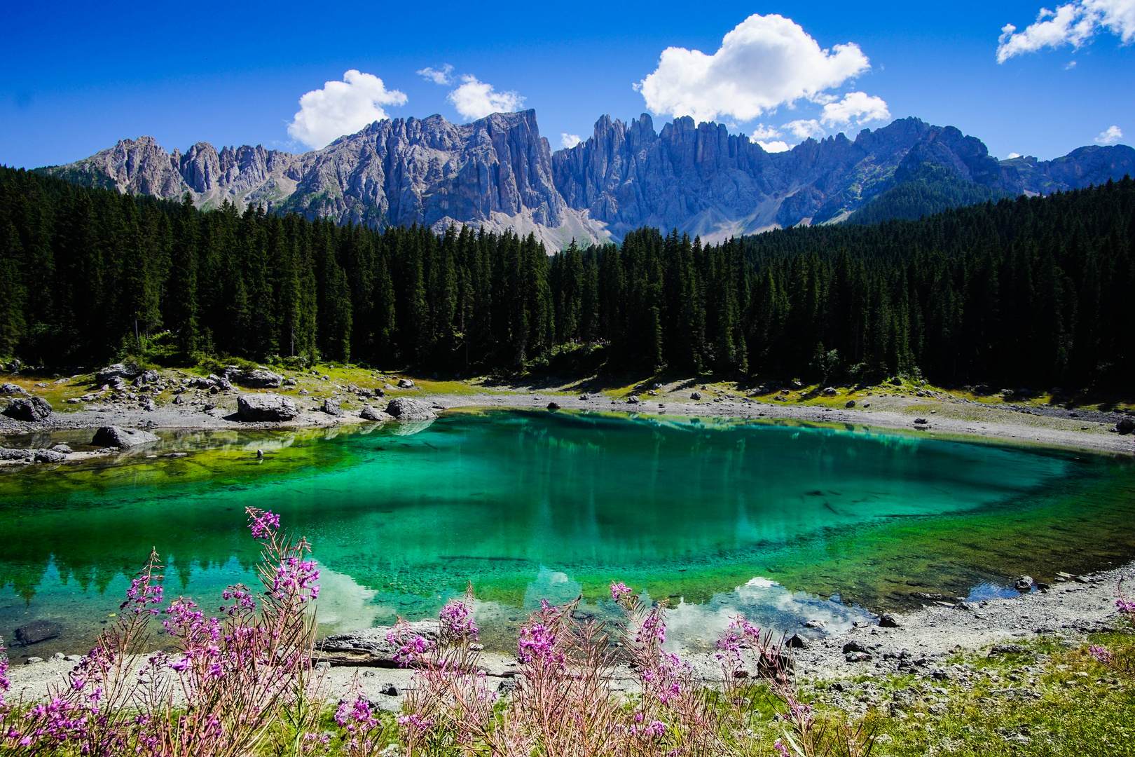Karersee Dolomiten Rosengarten Foto & Bild sonne, natur, see Bilder