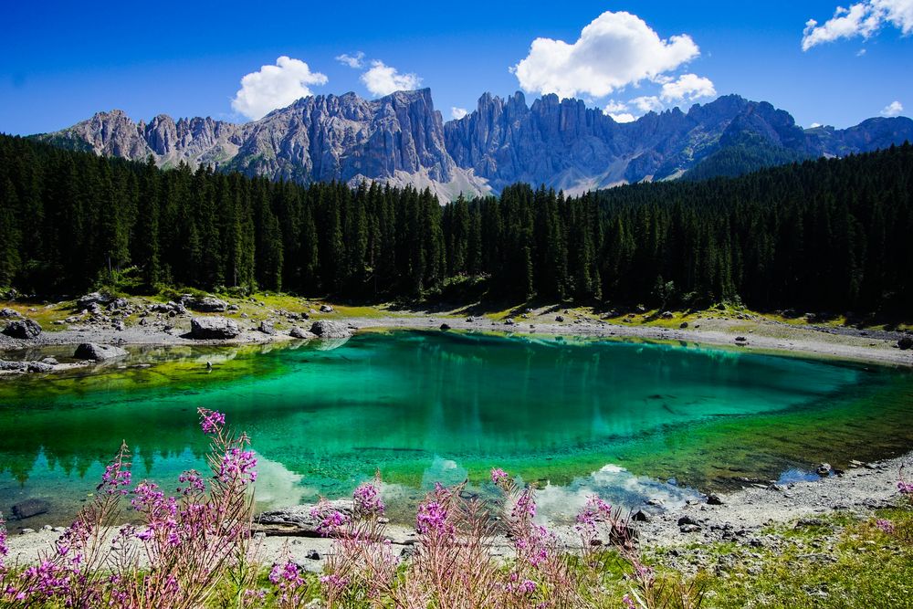 Karersee Dolomiten Rosengarten Foto & Bild sonne, natur, see Bilder