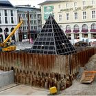 Karlsruher Marktplatz während des U-Strabbaues