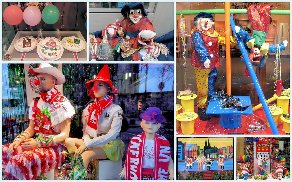 Karnevalsdeko in Kölner Schaufenstern