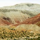 Kasachstan Lanschaft Sträucher Berge mit unterschiedlichen Farben