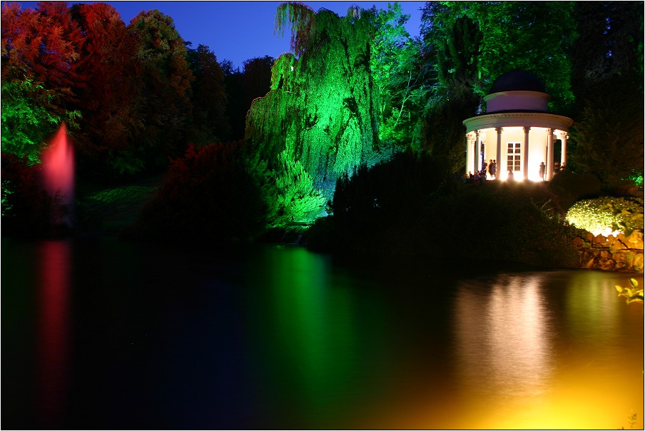 Kassel-Wilhelmshöhe, beleuchtete Wasserspiele