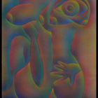 Katakaustik-Gemälde,Stegschablone auf Sand+airbrush