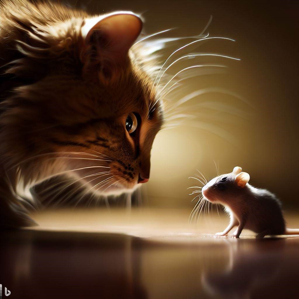 Katz und Maus sehen sich an...