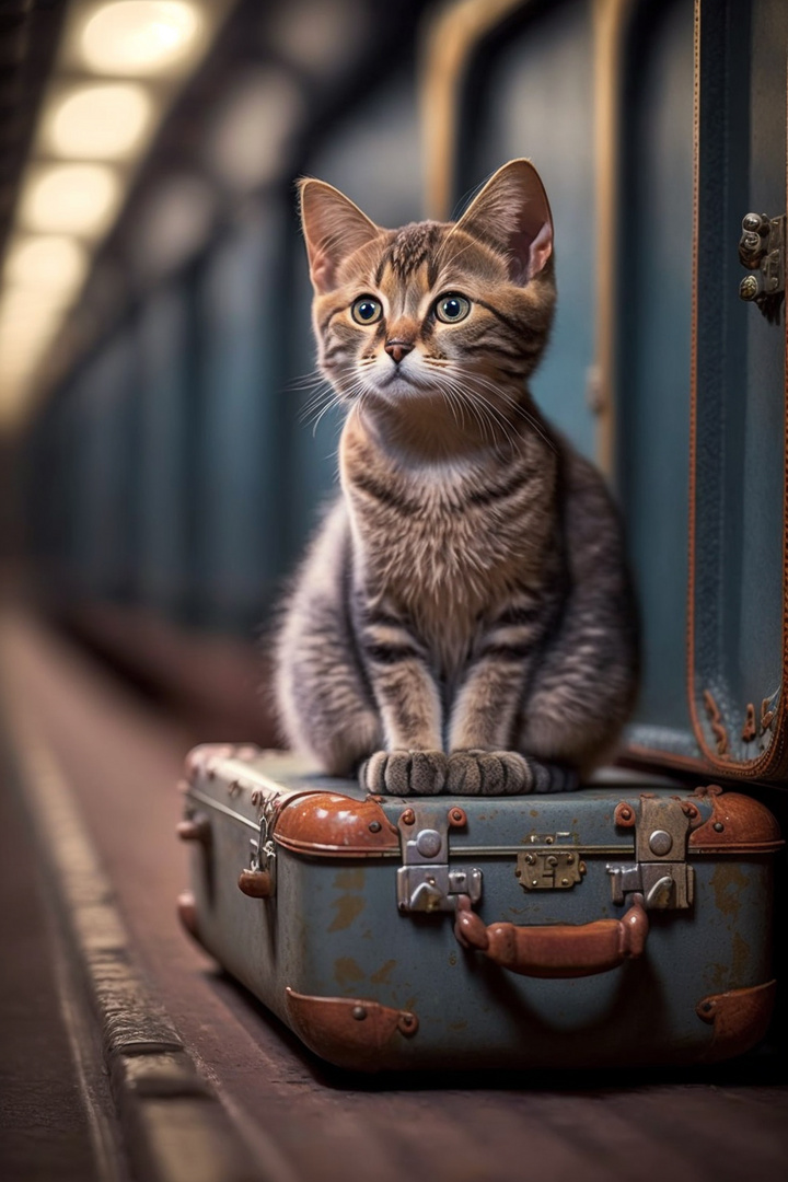 Katze auf dem Bahnsteig