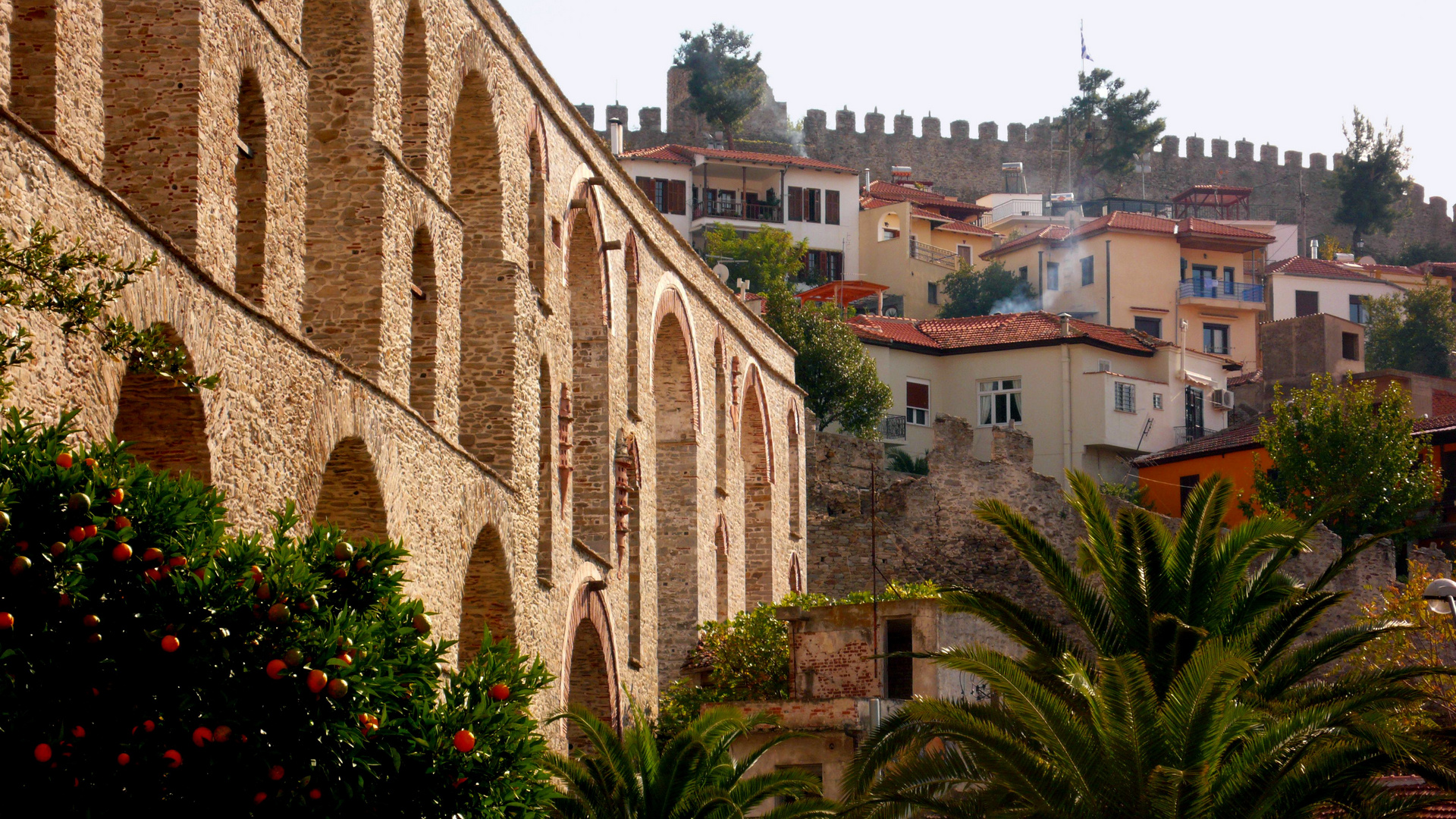 Kavala Aquadukt and Old Town with Castel