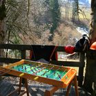 keine Lust auf paddeln? Wie wär es mit einem Kickerspiel auf der Terasse der Lodge ?