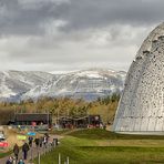 Kelpies with Ochil hills