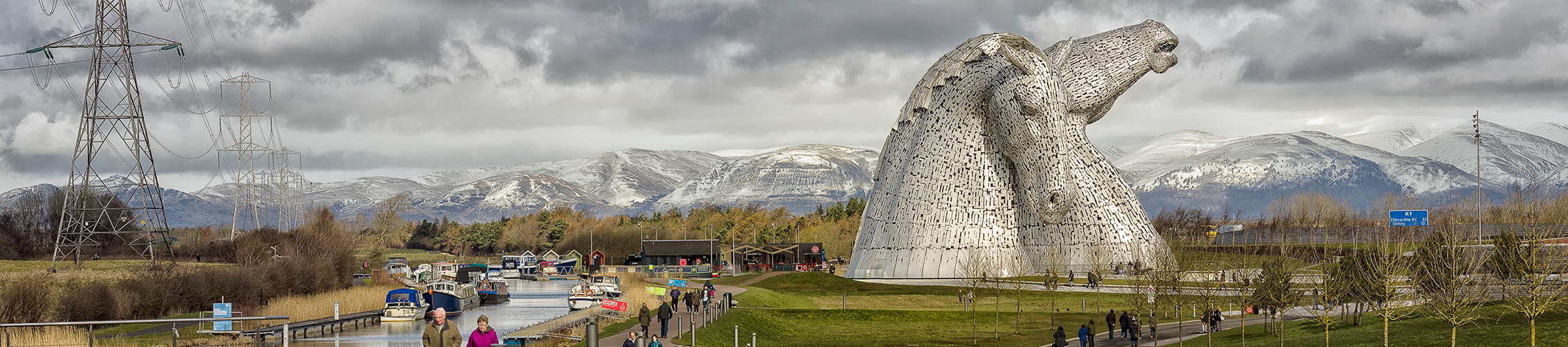 Kelpies with Ochil hills