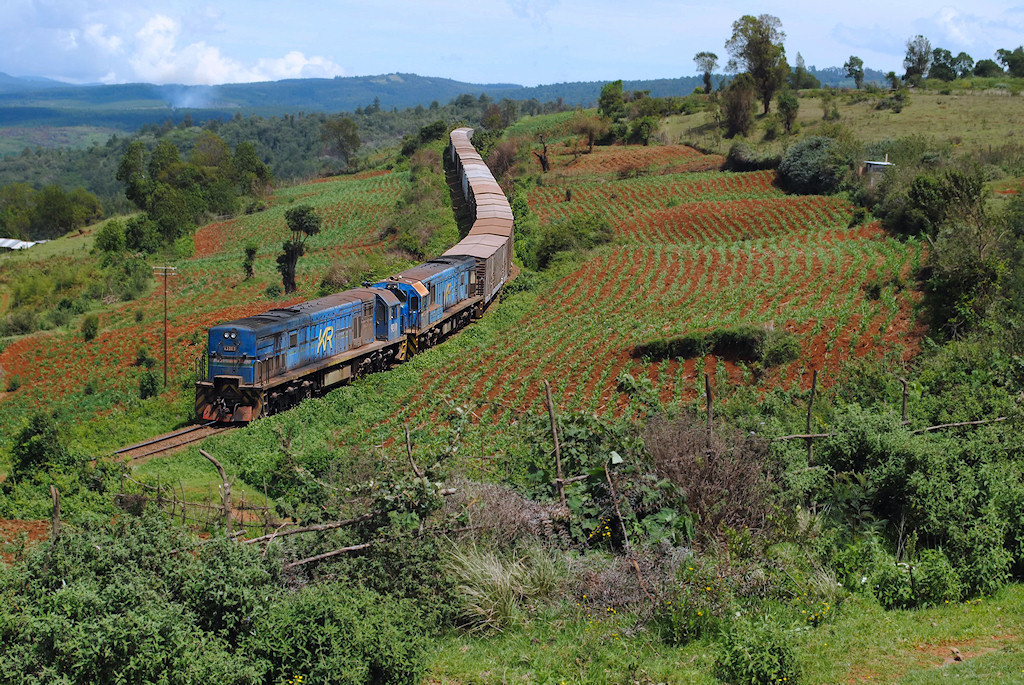 Kenya Railways 9310 + 9322 im Hochland von Nakuru